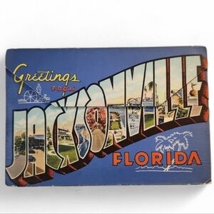 1940s Greetings From Jacksonville FL Linen Postcard Folder